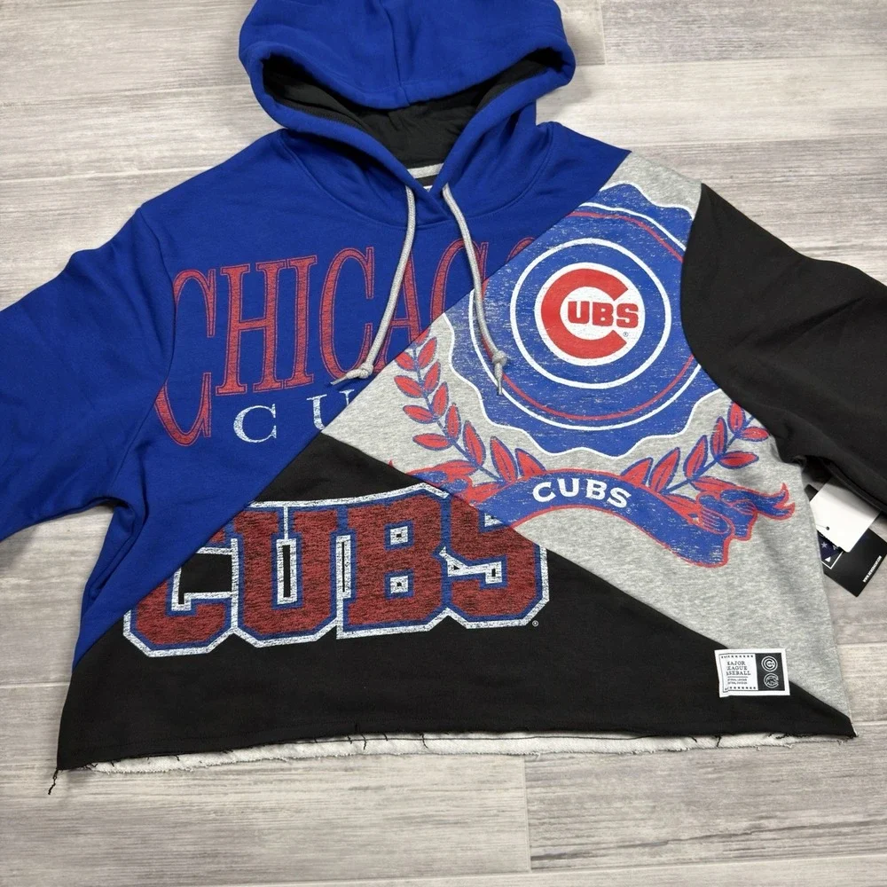 New Era‎ Chicago Cubs Upcycled Color Block Cropped Boxy Hoodie Women's XXL NEW